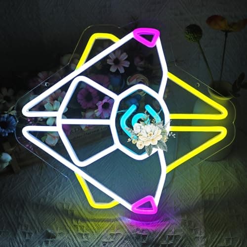 Gaming Ghost Shell Neon Sign for Wall Decor, Game Room, Bedroom, Man Cave, USB Powered, Dimmable, Pink, Yellow, Ice Blue, 13.7"x12.6" - Image 1