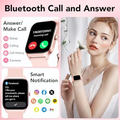Smart Watch for Men Women, 1.85" HD Fitness Tracker with Bluetooth Calls/Messages, IP68 Waterproof, 115+Sports Modes, 24/7 Heart Rate/Sleep Fitness Watch Compatible with iOS/Android, Lotus Root Pink - Image 2