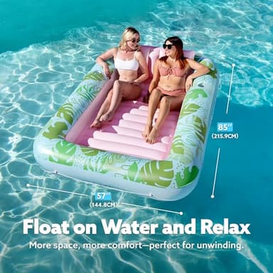 SLOOSH Inflatable Tanning Pool Lounger Float, 85" x 57" Extra Large Pool Floats Adult with Pillow, 4 in 1 Suntan Tub Raft Floatie,Sunbathing Bed Lounge for Water Blow Up Ball Pit, XL-Cyan Pink - Image 2