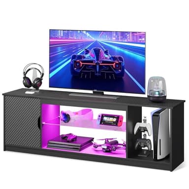 Bestier LED TV Stand for 55/60/65 Inch TV, Gaming Entertainment Center with Cabinet for PS5, Xbox,Modern TV Cabinet with Adjustable Glass Shelves for Living Room, Bedroom 57 Inch,Black - Image 7