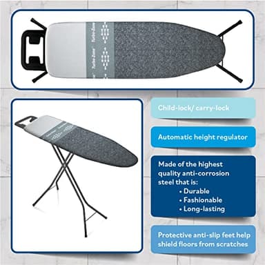 Bartnelli by Rorets Classic Ironing Board with New Patent EZ-Glide Technology, Made in Europe, Premium Iron Board with Iron Rest, 4 Layer Cover, 13x43 Surface, Height Adjustable to 36", 4 Steel Legs - Image 6