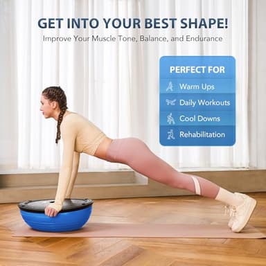 ZELUS Balance Ball Trainer with Resistance Bands and Foot Pump, Inflatable Yoga Ball for Home Gym Workouts, 23 Inch Exercise Half Ball for Balance Training Core Strength Fitness More, 330lb Cap - Image 2