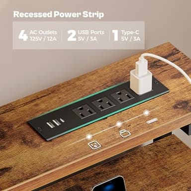 Huuger Gaming Desk with 6 Drawers, Computer Desk with LED Lights Power Outlets and Type-C, 39 Inch Office Desk with Storage, Monitor Stand, Writing Desk Work Desk Home Office, Study, Rustic Brown - Image 5