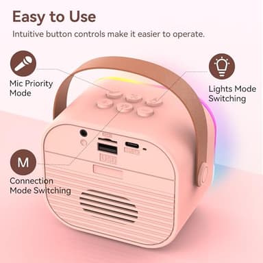 Oraolo Karaoke Machine with 2 Wireless Microphones, Portable Mini Karaoke for Kids, Funny Magical Sound Modes, Speaker Support Multi-Channel Connection, Birthday Gifts for Girls Boys - Image 6