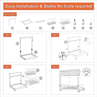 2 Pack Under Sink Organizers and Storage,Pull Out Cabinet Organizer,2-Tier Sliding Out Kitchen Basket Sink Shelf Cabinet Organizers Adjustable L Shape Counter Organizers for Bathroom Kitchen (Black) - Image 6