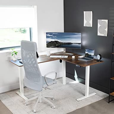 VIVO Electric Corner 63 x 55 inch L-Shaped Standing Desk, Memory Height Adjustment, Rustic Vintage Brown Top White Frame, DESK-E3CTWN - Image 7