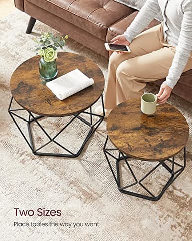VASAGLE Small Coffee Table Set of 2, Round Coffee Table with Steel Frame, Side End Table for Living Room, Bedroom, Office, Rustic Brown and Ink Black - Image 8