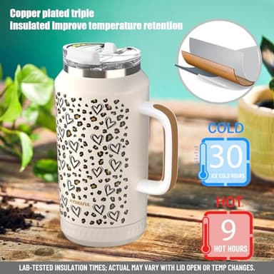 Hydraful 64 oz Tumbler with Handle and Straw - 100% Leak-Proof - Insulated Cup Reusable Stainless Steel Large Water Bottle Travel Mug for Gym, Hiking, and Camping - Gifts for Women Men Him Her - Image 4