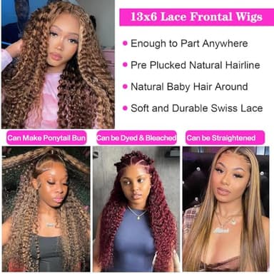 abbildung 30inch Highlight Ombre Lace Front Wig Human Hair 13x6 HD Honey Blonde 4/27 Deep Wave Lace Frontal Wigs Glueless Wigs Human Hair - Image 7