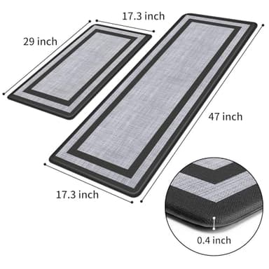 Mattitude Kitchen Mats Set of 2,Cushioned Anti-Fatigue Non-Skid Rug Sets Ergonomic Comfort Standing Mat for Kitchen, Floor, Office, Sink, Laundry, Black and Gray - Image 2