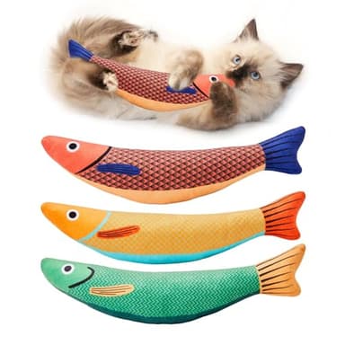 Potaroma Cat Toys Saury Fish, 3 Pack, Catnip Crinkle Sound, Soft and Durable, Interactive Kitten Kicker for Indoor Kitty Exercise 9.4 Inches for All Breeds - Image 1