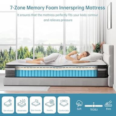 TeQsli Queen Mattress, 10 Inch Queen Mattress Hybrid, Gel Memory Foam with Queen Size Mattress in a Box & Individually Pocketed Springs for Pressure Relief - Image 4
