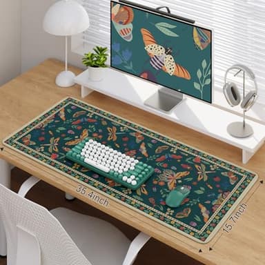 iCasso Desk Mat, Desk Matt for Desktop, Cute Desk Pad Mat, XXL Large Mouse Pad for Desk, Anti-Slip Big Mousepad with Stitched Edges, Keyboard Pad Mouse Mat for Computer(Green) - Image 2