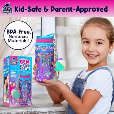 PURPLE LADYBUG Decorate Your Own Water Bottle for Girls, 22oz - Mermaid Peel-and-Stick Gemstones, Charms & Stickers Craft Set, Great Birthday Gifts for Girls 5-10 Years Old, Christmas Gift for Girl - Image 4