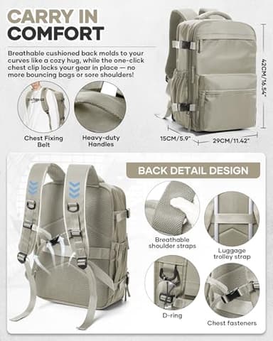 Vacuum Travel Backpack with Pump for Women,Personal Item Carry on Backpacks Flight Approved 18x14x8 inches for Men,Laptop Waterproof Work Compression bags Casual Daypack GreyBrown - Image 8