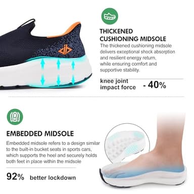 JACKSHIBO Mens Slip Ins Free up Hands Shoes Wide Toe Box Arch Support Orthopedic Walking Sneakers Cushioned Thick Zero Drop Sole Metatarsal Pads Blue Size 10.5 - Image 6