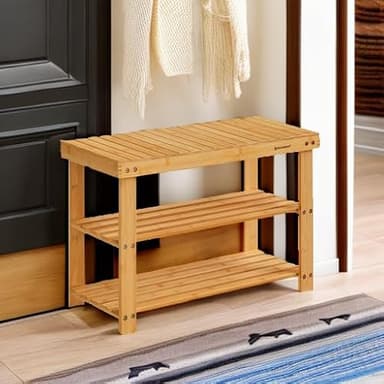 SONGMICS Shoe Rack Bench, 3-Tier Bamboo Shoe Storage Organizer, Entryway Bench, Holds Up to 286 lb, 11.3 x 27.6 x 17.8 Inches, for Entryway Bathroom Bedroom, Natural ULBS04N - Image 5