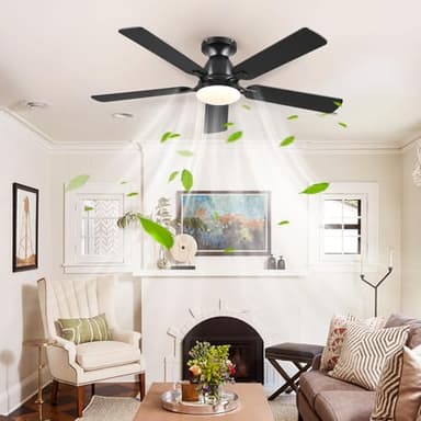 Ceiling Fans with Lights- 52" Low Profile Indoor Ceiling Fan with Light and Remote/APP Control, Flush Mount, LED Dimmable DC Reversible Modern Ceiling Fan for Bedroom(Black) - Image 6