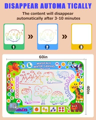 2 in 1 Water Doodle Mat,60 x 40 Inch Extra Large Drawing Mat with Backpack,Hopscotch Rug Design on Back,Educational Toys Gifts for Kids Boys Girls,Mess Free Painting for Toddlers Age 3-12 Year Old - Image 3