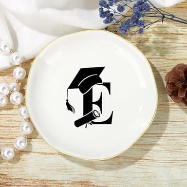 Graduation Gifts for Her, College High Senior Class of 2025 Graduate Gifts for Daughter Granddaughter Niece Women Ceramic Trinket Dish Jewelry Ring Holder Initial E - Image 2