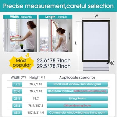 Coavas Window Privacy Film Frosted Glass Static Cling Heat Blocking Window Tint for Home Day and Night Sun Blocker Insulation Bathroom Door Decorative Frosting Cover Sticker (17.5 x 78.7 Inch, Pure) - Image 5