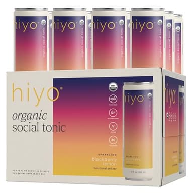 Hiyo Organic Social Tonic - Blackberry Lemon, 12 Pack - N.A. Functional Seltzer, Sparkling Water Crafted with Organic Adaptogens, Nootropics & Botanicals - Image 1