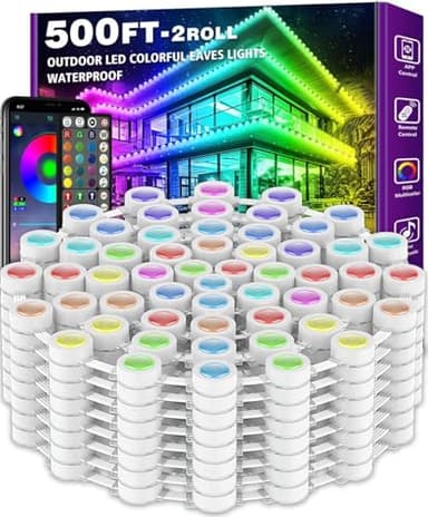 FBZ 500FT Permanent Outdoor RGB Lights - IP67 Waterproof with Smart App Control Remote,DIY Scene Modes, Music Synchronization,Eaves Lights for Garden Decor,Deck,Christmas - Image 1