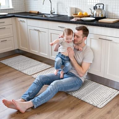 KIMODE Kitchen Mats 2PCS,Cushioned Anti Fatigue Kitchen Rugs and Mats,Non Skid Waterproof Kitchen Mats for Floor,Comfort Foam Standing Mat for Home, Office,Sink,Laundry,Desk,Black and White - Image 8