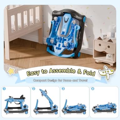 Xilingol 6-in-1 Baby Walker with Wheels, Adjustable Height & Speed Activity Walker with Padded Seat, Foldable Walker for Babies, Toddler Push Walkers for Boy & Girl 6-18 Months, Music & Light - Image 7