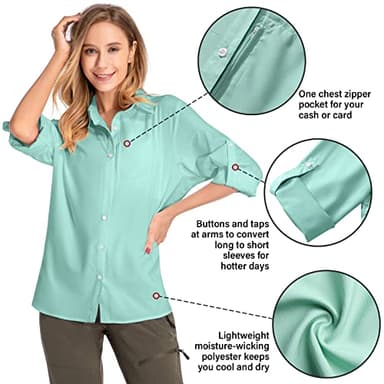 Women's UPF 50 Long Sleeve Sun Protection Shirts Quick Dry Outdoor Fishing Hiking Travel Shirt (5019 Green, Medium) - Image 6