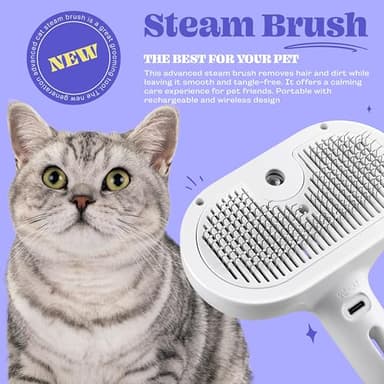 FONSUFA Cat Steam Brush, 3 in 1 Pet Hair Removal Tool, Self Cleaning Steamy Cat Brush for Massage, Dog Brush for Shedding, Cat&Dog Hair Remover - Image 2