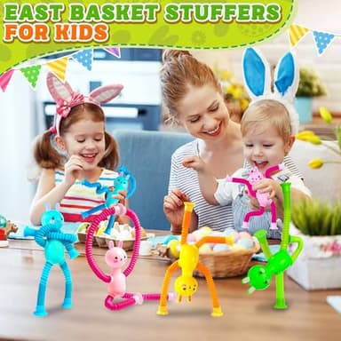 Bunny Rabbit Sensory Travel Toys 8Pcs Easter Basket Stuffer Gift for Toddlers Kid Boy Year Old Ages 3+, Airplane Activities Suction Autism Pop Tube Fidget Toys Autistic Items Valentine for Kids - Image 6