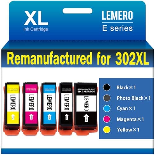 LEMERO Remanufactured Ink Cartridge Replacement for Epson 302 XL 302XL T302XL for XP-6100 XP6100 XP6000 XP-6000 Printer (Black, Photo Black, Cyan, Magenta, Yellow, 5 Pack) - Image 1