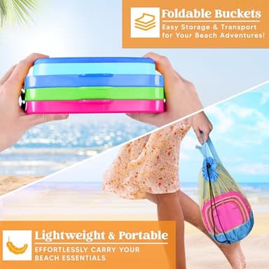 Sloosh 3 PCS Foldable Buckets with 3 Shovels, Square Sand Water Bucket Sandbox Party in Summer Collapsible Silicone Pail Bucket Toddler Kids Beach Camping Travelling Portable Toys (Blue/Pink/Green) - Image 3