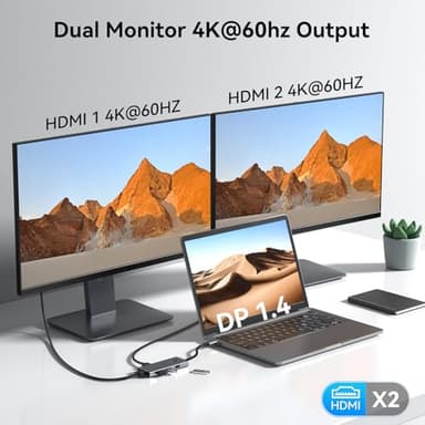 HODO Docking Station to Dual HDMI Monitors Adapter USB C to Dual HDMI Adapter 4K 60 Hz for Laptops Docking Station Dual Monitor with PD 3 USB Port Button Compatible for HP Elitebook Dell XPS 13 15 etc - Image 3