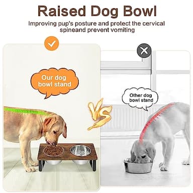 KEVIDEAWL Elevated Dog Bowls for Small Medium Wood Dogs Raised Bowl Stand with 2 Stainless Steel Deep Dog Food and Water Bowls, Anti Vomit, Non-Slip Feeding Dishes(Tilted,3 inches in Height, 40oz - Image 4
