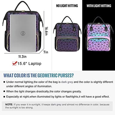 LOVEVOOK Geometric Luminous Laptop Backpack for Women, Holographic Reflective Laptop Bag with USB port, Fashion Purses Travel Bags Vintage Daypacks for Casual, College, Work - Image 2