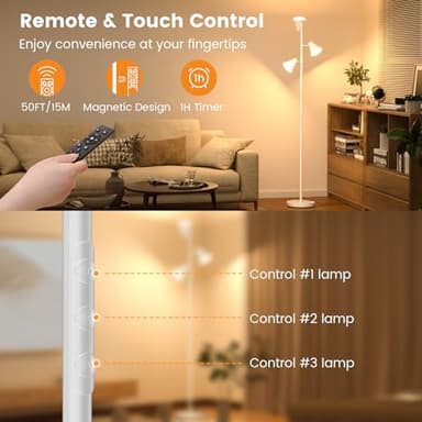 SIBRILLE 36W LED Tree Floor Lamp, Dimmable Tall Standing Lamp with Remote & Touch Control, 4 Color Temperatures Bright Floor Lamp, 3 Rotatable Light Modern Floor Lamps (White) - Image 6