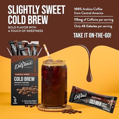 DaVinci Gourmet Slightly Sweet Cold Brew Stick Pack, Instant Coffee Powder, 6 Count (Pack of 1) - Image 3