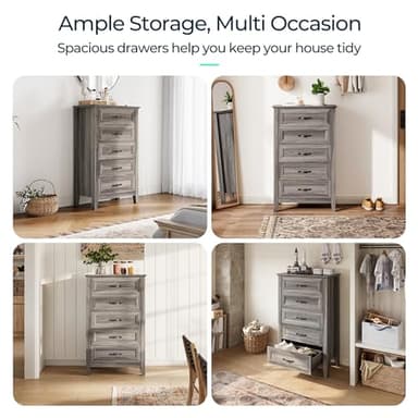 LINSY HOME Farmhouse 5-Drawer Dresser - Grey Chest of Drawers for Bedroom and Living Room Organization, Wood Dresser with Ample Storage Space and Rustic Charm - Image 4