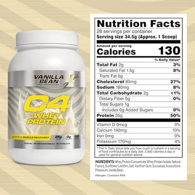 Cellucor C4 Whey Protein Powder, Vanilla Bean - 25g Protein, 0g Added Sugar, 130 Calories Per Serving, Supports Muscle Recovery, 28 Servings, Premium Whey for Post-Workout - Image 4