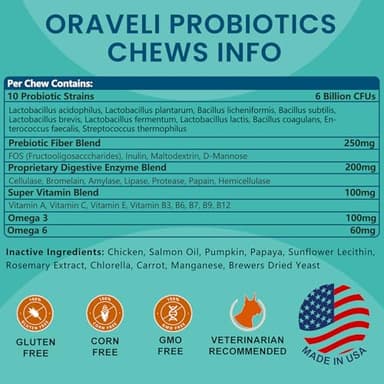 ORAVELi Probiotics for Dogs - Dog Probiotics with Prebiotics & Digestive Enzymes, Support Cut Health, Digestive Health & Immune System, Diarrhea & Allergy Itch Relief, 180 Soft Chews - Image 6