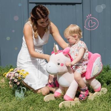 labebe - Baby Rocking Horse, Ride Unicorn, Kid Ride On Toy for 6 Month-3 Year Old, Infant (Boy Girl) Plush Animal Rocker, Toddler/Child Stuffed Ride Toy (Pink) - Image 2