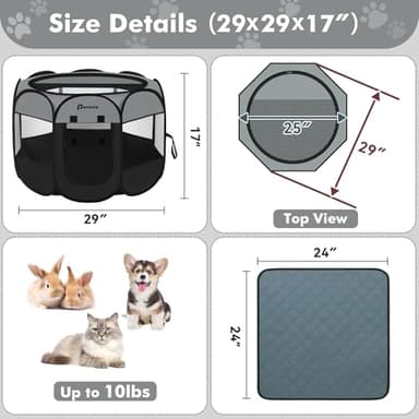 Dog Cat Playpen Indoor Outdoor for Puppy Pet Dogs Cat Recovery After Surgery, Dog Tent Crates Cage Indoor/Outdoor, Portable Pop Up Dog Kennel with Carrying Case for Travel (Dark Grey, Small with Pad) - Image 6