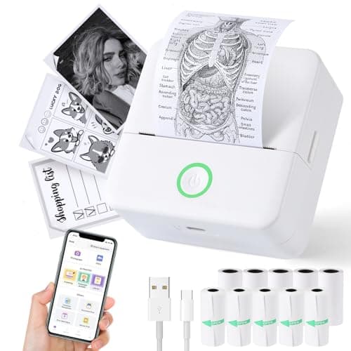 Print Pods Mini Printer, Thermal Inkless Sticker Maker with 10 Rolls Printing Paper, Pocket Printpod for phone, Impresora Portátil for Notes, Flashcards, Journal, DIY, Compatible with iOS & Android - Image 1