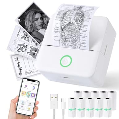 Print Pods Mini Printer, Thermal Inkless Sticker Maker with 10 Rolls Printing Paper, Pocket Printpod for phone, Impresora Portátil for Notes, Flashcards, Journal, DIY, Compatible with iOS & Android - Image 1