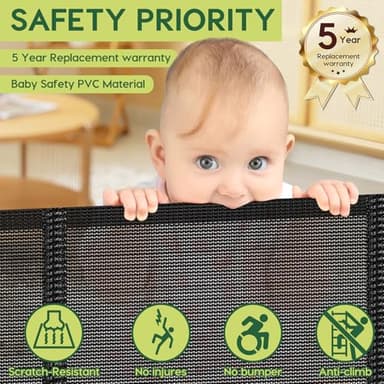 Reinforced 55" Wide Retractable Baby Gates with Reinforced Strips, Indoor/Outdoor Retractable Dog Gate for Doorway Prevent Bottom Drilling Through, No Bottom Bar Safety Mesh Baby Gate for Stair, Black - Image 6