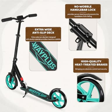 WAYPLUS Aquas Kick Scooter for Kids, Teens & Adults - Foldable, Lightweight, 8-Inch Non-Slip Deck, ABEC9 Bearings, Adjustable Height, Lifetime Service - Image 6