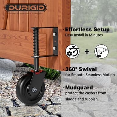 DURIGID 4.3” Spring Loaded Gate Caster Heavy Duty Gate Wheels for Wooden, Vinyl and Metal Gates, Gate Wheel with 360° Swivel, Ideal for Outdoor Fence Gates, 200 Lbs Capacity, Black, 1 Pack - Image 4