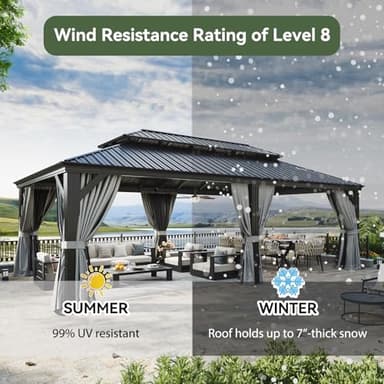 Aoxun 14' X 24' Hardtop Gazebo with Drainage System, Aluminum Outdoor Gazebo with Galvanized Steel Double Roof, Patio Permanent Metal Pavilion with Netting, for Garden, Deck, Grey - Image 7